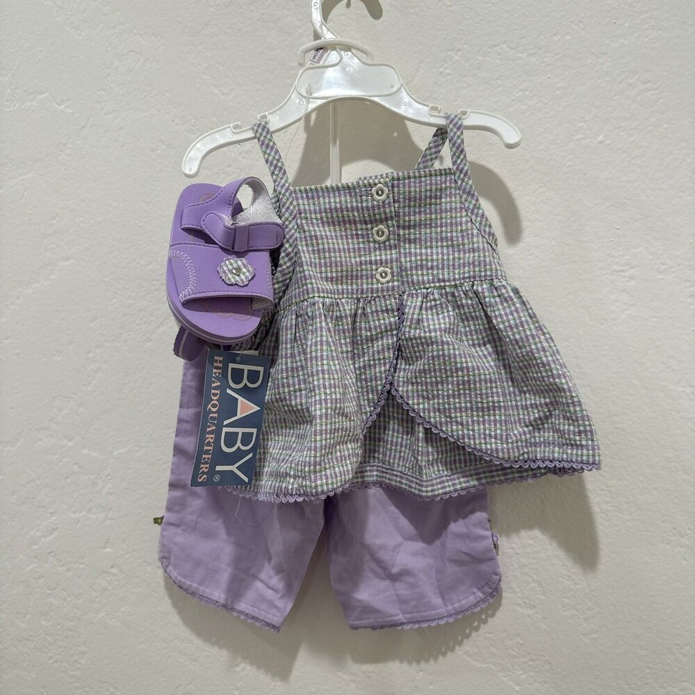 Baby Headquarters Outfit Set 6/9 Months Purple Spring Summer New